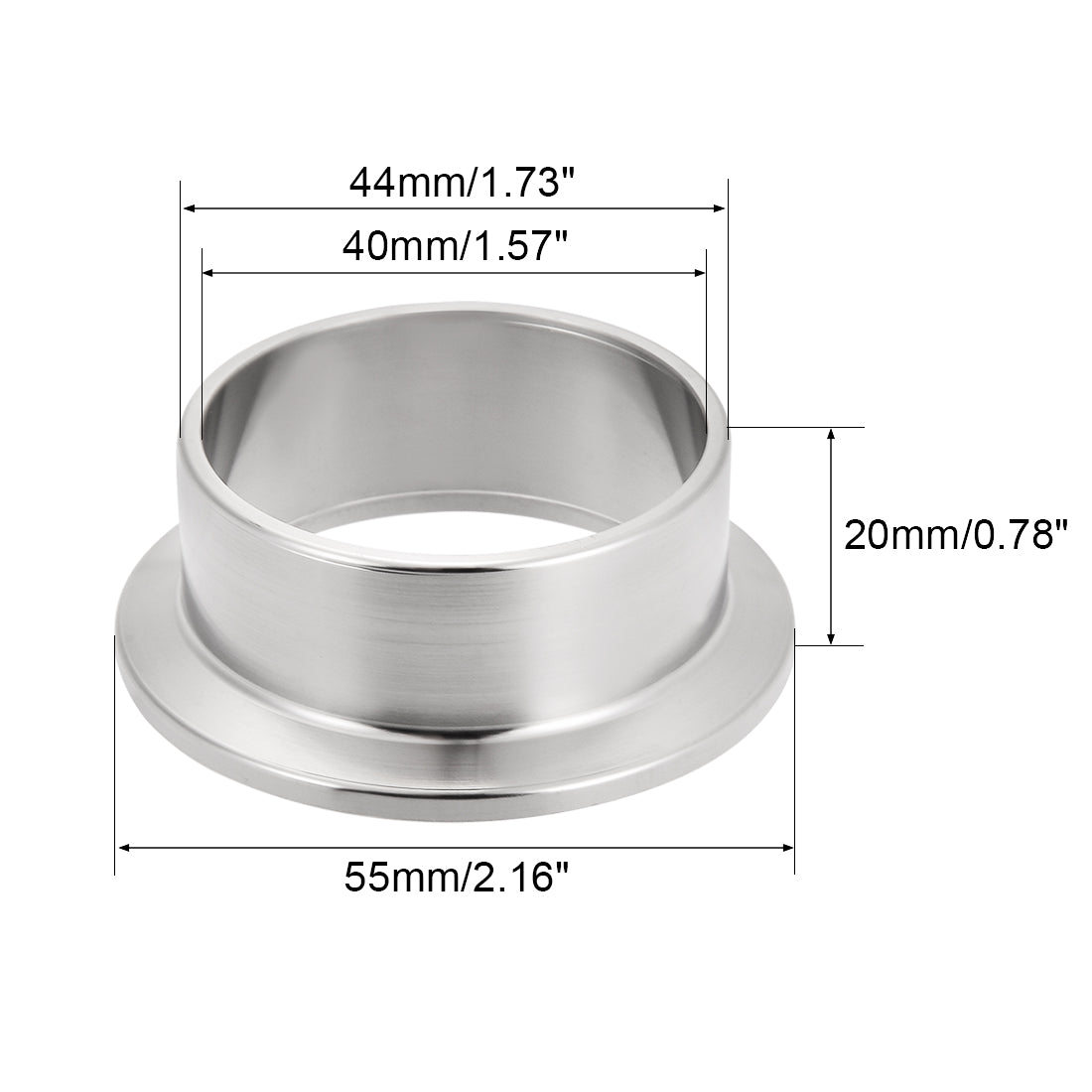 uxcell Uxcell 304 Stainless Steel Fitting Long Weld Clamp Ferrule Fits  Clamp 44x20mm