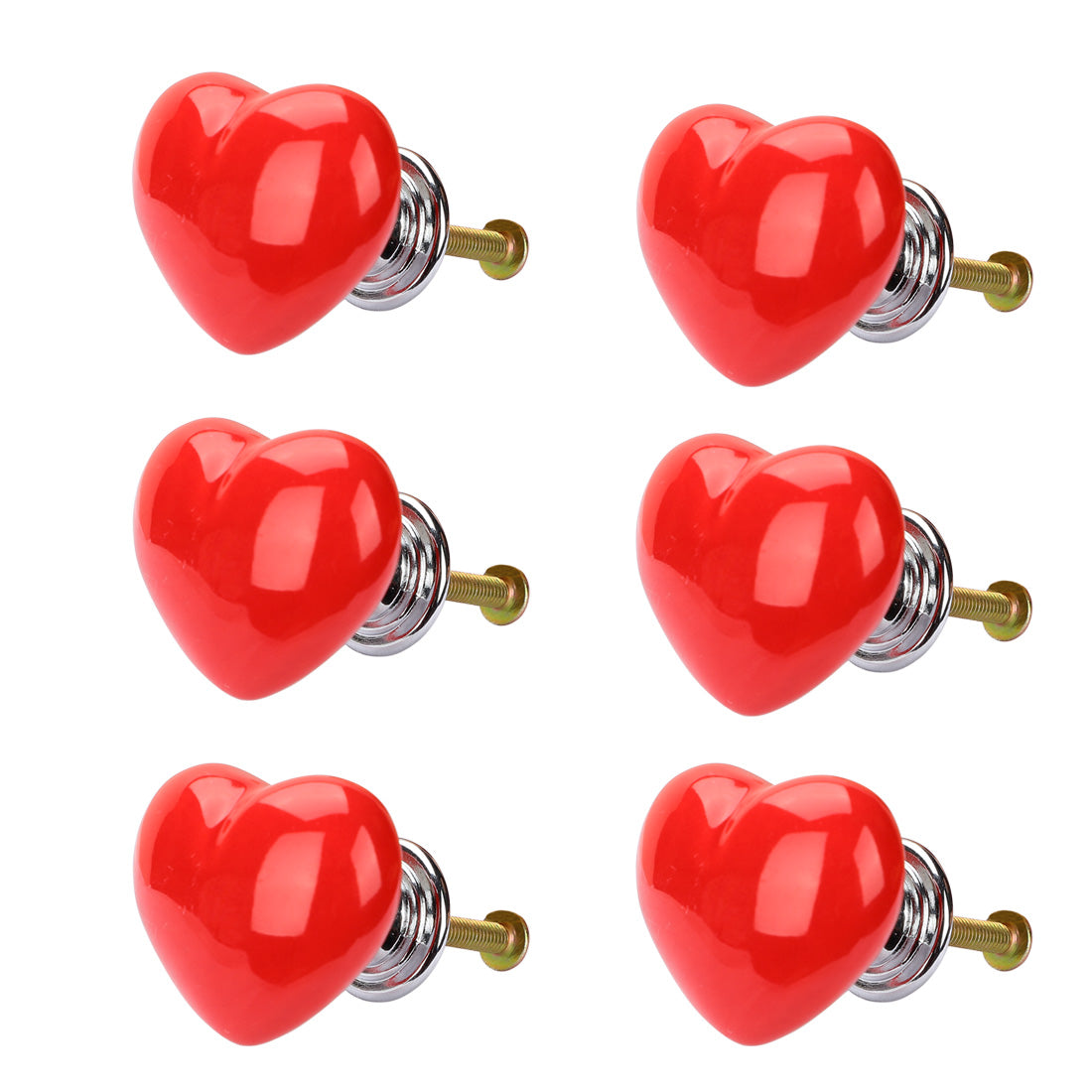 uxcell Uxcell Solid Ceramic Knob Heart Shaped Drawer Pull Handle Cupboard Wardrobe 6pcs Red