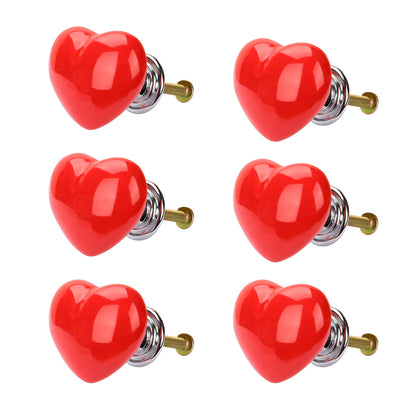 Harfington Uxcell Solid Ceramic Knob Heart Shaped Drawer Pull Handle Cupboard Wardrobe 6pcs Red