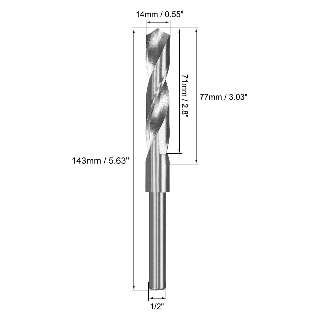 uxcell Uxcell 14mm Reduced Shank Drill Bit High Speed Steel 4241 with 1/2" Straight Shank