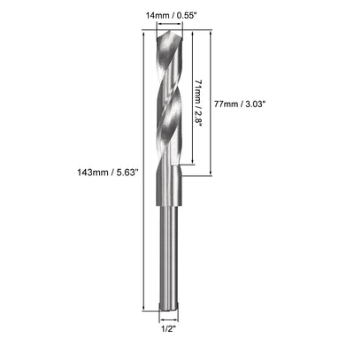 Harfington Uxcell 14mm Reduced Shank Drill Bit High Speed Steel 4241 with 1/2" Straight Shank