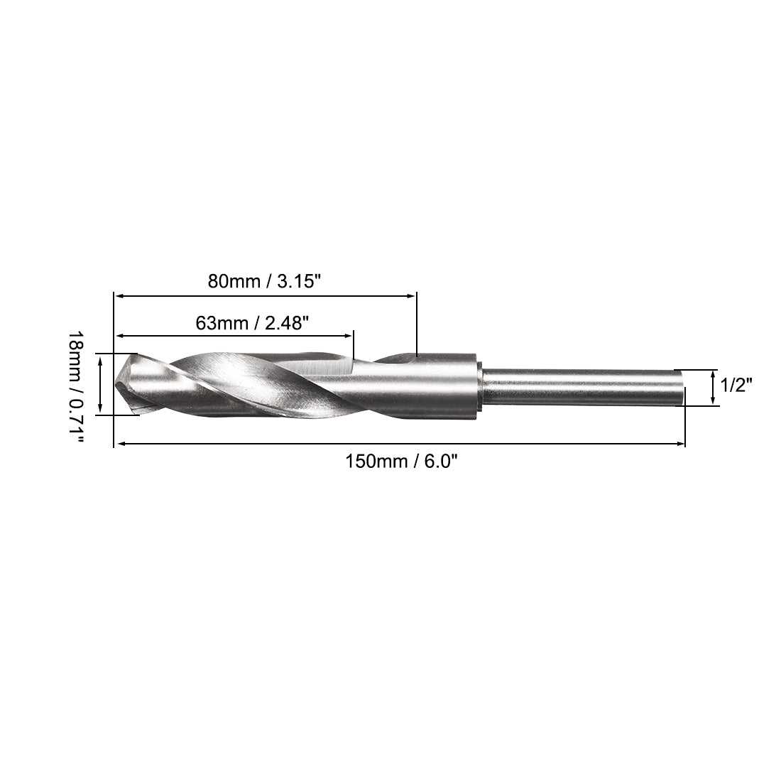 uxcell Uxcell 18mm Reduced Shank Drill Bit High Speed Steel 4241 with 1/2" Straight Shank