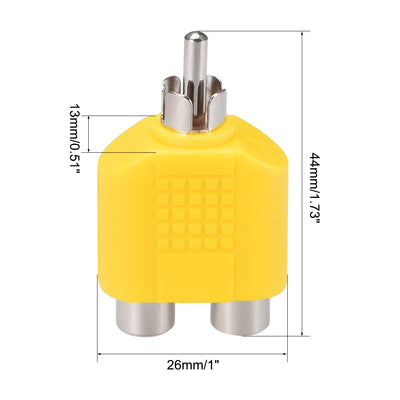 Harfington Uxcell RCA Male to 2 RCA Female Connector Splitter Adapter Coupler Yellow for Stereo Audio Video AV TV Cable Convert