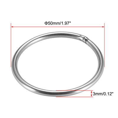 Harfington Uxcell Welded O Ring, 50 x 3mm Strapping Round Rings 201 Stainless Steel 6pcs
