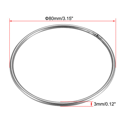 Harfington Uxcell Welded O Ring, 80 x 3mm Strapping Round Rings 201 Stainless Steel 6pcs