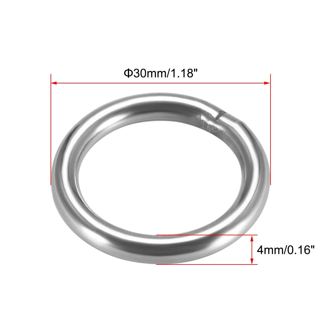 uxcell Uxcell Welded O Ring, 30 x 4mm Strapping Round Rings 201 Stainless Steel 6pcs