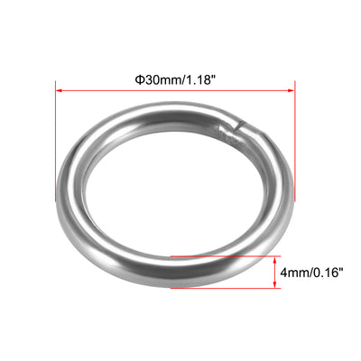 Harfington Uxcell Welded O Ring, 30 x 4mm Strapping Round Rings 201 Stainless Steel 6pcs