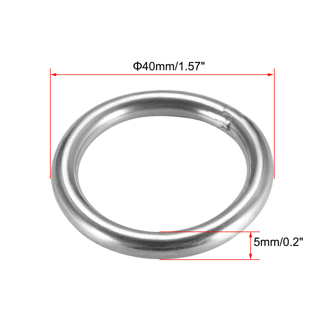 uxcell Uxcell Welded O Ring, 40 x 5mm Strapping Round Rings 201 Stainless Steel 6pcs