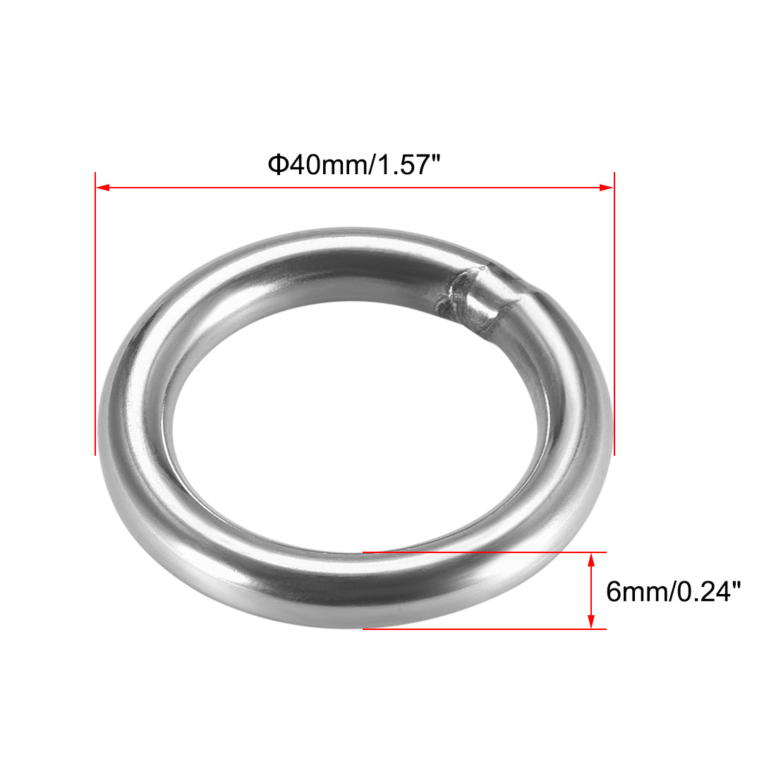 uxcell Uxcell Welded O Ring, 40 x 6mm Strapping Round Rings 201 Stainless Steel 4pcs