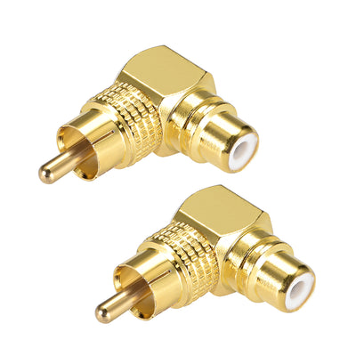Harfington Uxcell RCA Male to Female 90 Degree Connector Stereo Audio Video Cable Adapter Coupler Gold-plated Copper 2Pcs
