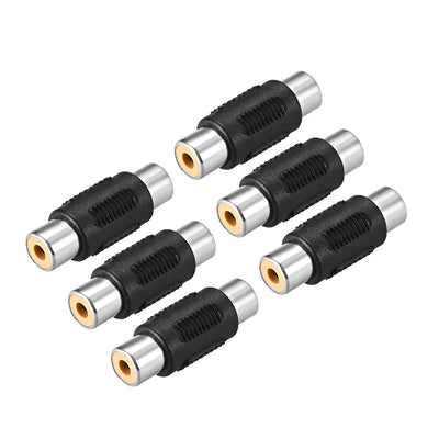 Harfington Uxcell RCA Female to Female Connector Stereo Audio Video Cable Adapters Coupler Black 6Pcs