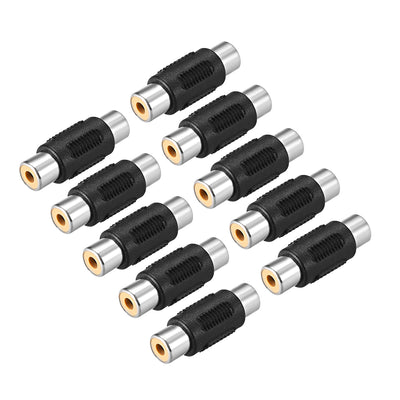 Harfington Uxcell RCA Female to Female Connector Stereo Audio Video Cable Adapters Coupler Black 10Pcs