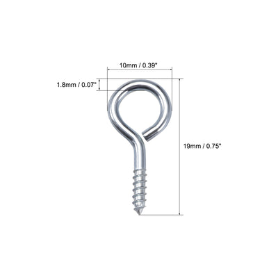 Harfington Uxcell 0.75" Small Screw Eye Hooks Self Tapping Screws Carbon Steel Screw-in Hanger Eye-Shape Ring Hooks Sliver 50pcs