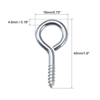 Harfington Uxcell 1.6" Screw Eye Hooks Self Tapping Screws Carbon Steel Screw-in Hanger Eye-Shape Ring Hooks 30pcs