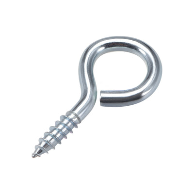 Harfington Uxcell 2.2" Screw Eye Hooks Self Tapping Screws Carbon Steel Screw-in Hanger Eye-Shape Ring Hooks 20pcs