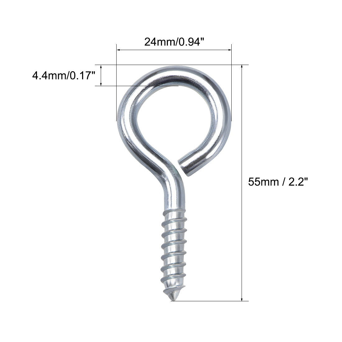 uxcell Uxcell 2.2" Screw Eye Hooks Self Tapping Screws Carbon Steel Screw-in Hanger Eye-Shape Ring Hooks 20pcs