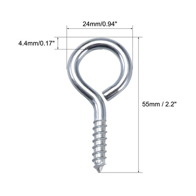 Harfington Uxcell 2.2" Screw Eye Hooks Self Tapping Screws Carbon Steel Screw-in Hanger Eye-Shape Ring Hooks 20pcs