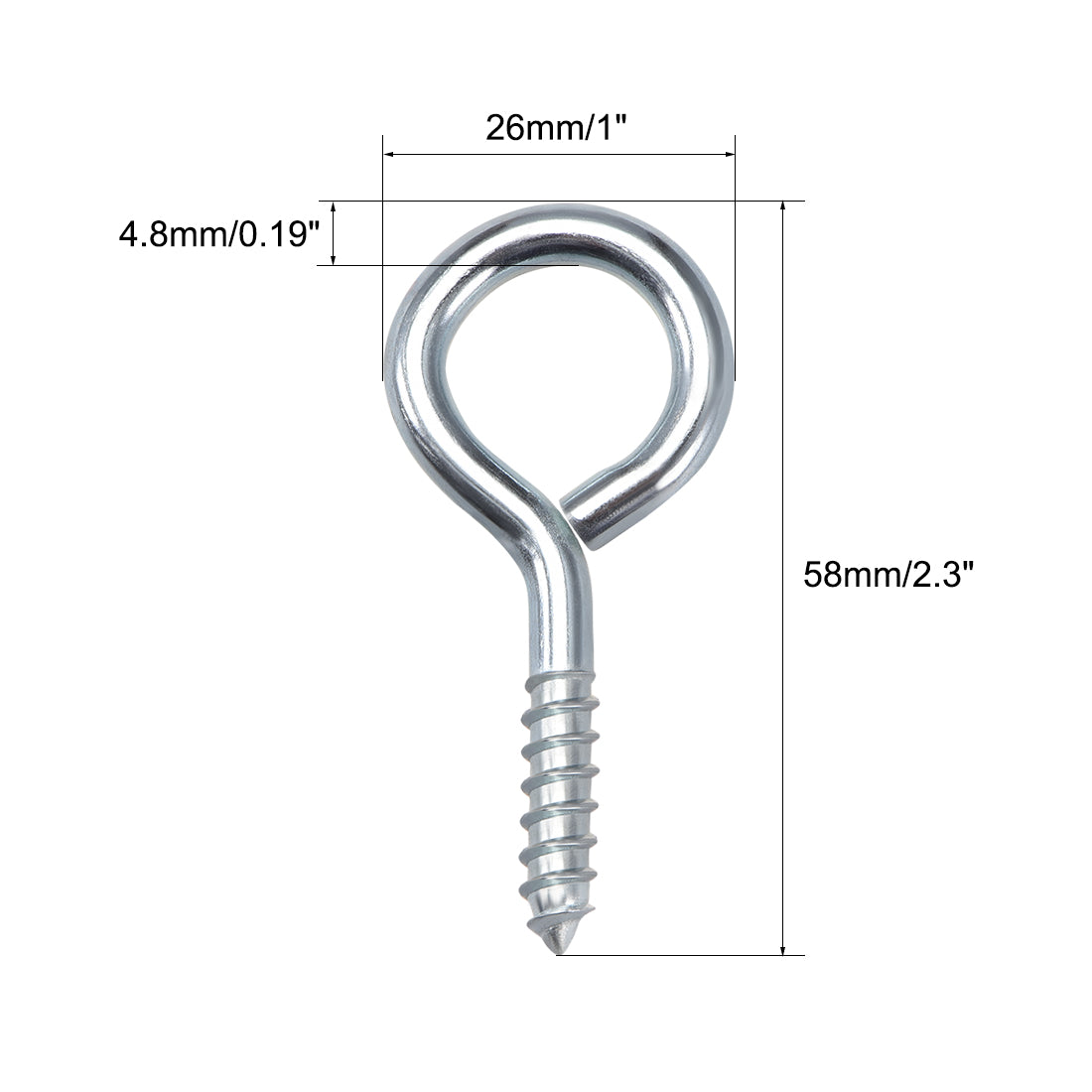 uxcell Uxcell 2.3" Screw Eye Hooks Self Tapping Screws Carbon Steel Screw-in Hanger Eye-Shape Ring Hooks 30pcs