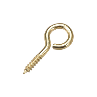 Harfington Uxcell 1.1" Small Screw Eye Hooks Self Tapping Screws Carbon Steel Screw-in Hanger Eye-Shape Ring Hooks Gold 50pcs