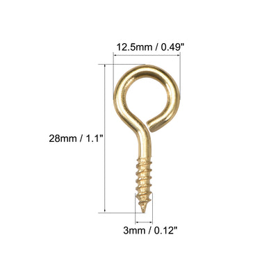 Harfington Uxcell 1.1" Small Screw Eye Hooks Self Tapping Screws Carbon Steel Screw-in Hanger Eye-Shape Ring Hooks Gold 25pcs