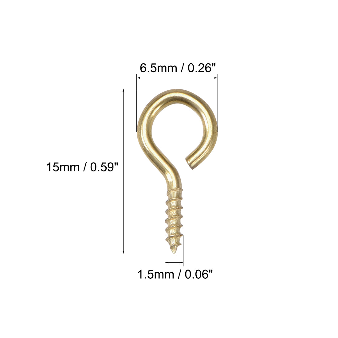uxcell Uxcell 0.59" Small Screw Eye Hooks Self Tapping Screws Carbon Steel Screw-in Hanger Eye-Shape Ring Hooks Gold 100pcs