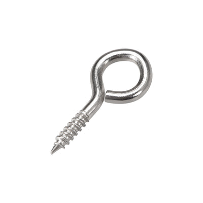 Harfington Uxcell 1.2" Small Screw Eye Hooks Self Tapping Screws Carbon Steel Screw-in Hanger Eye-Shape Ring Hooks Sliver 25pcs