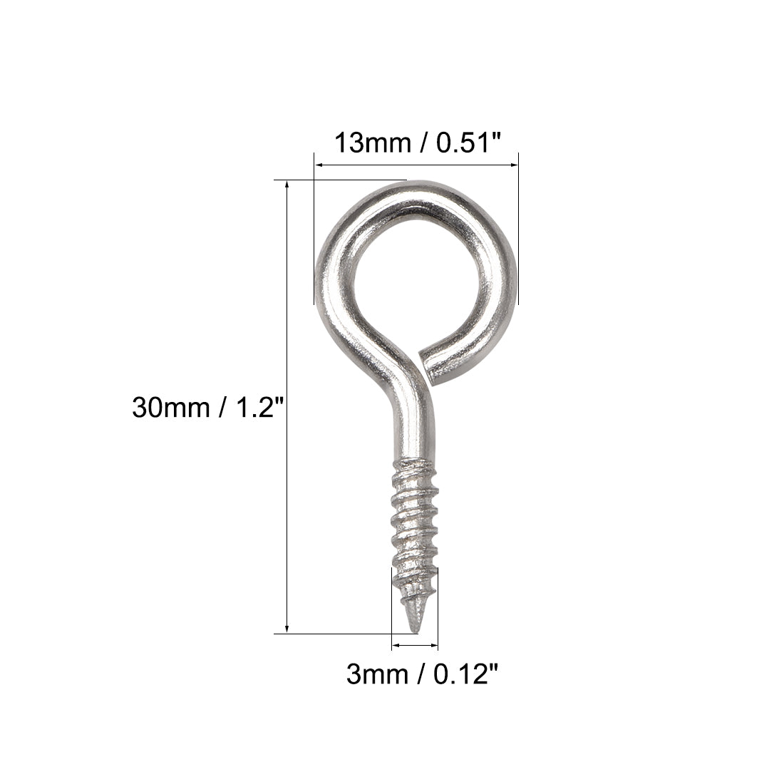 uxcell Uxcell 1.2" Small Screw Eye Hooks Self Tapping Screws Carbon Steel Screw-in Hanger Eye-Shape Ring Hooks Sliver 25pcs