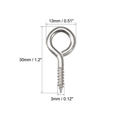 Harfington Uxcell 1.2" Small Screw Eye Hooks Self Tapping Screws Carbon Steel Screw-in Hanger Eye-Shape Ring Hooks Sliver 25pcs