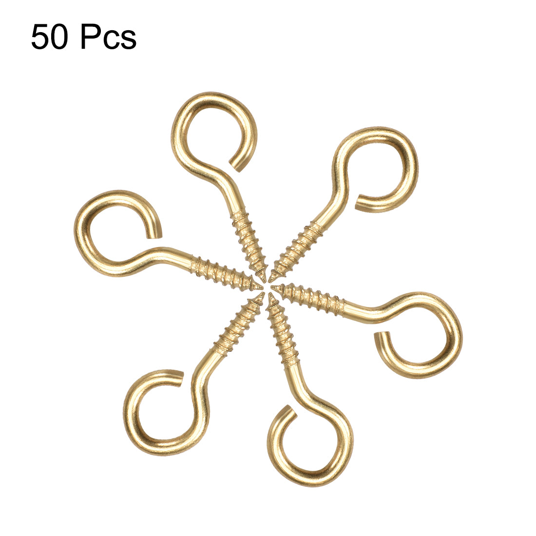 uxcell Uxcell 0.9" Small Screw Eye Hooks Self Tapping Screws Carbon Steel Screw-in Hanger Eye-Shape Ring Hooks Gold 50pcs