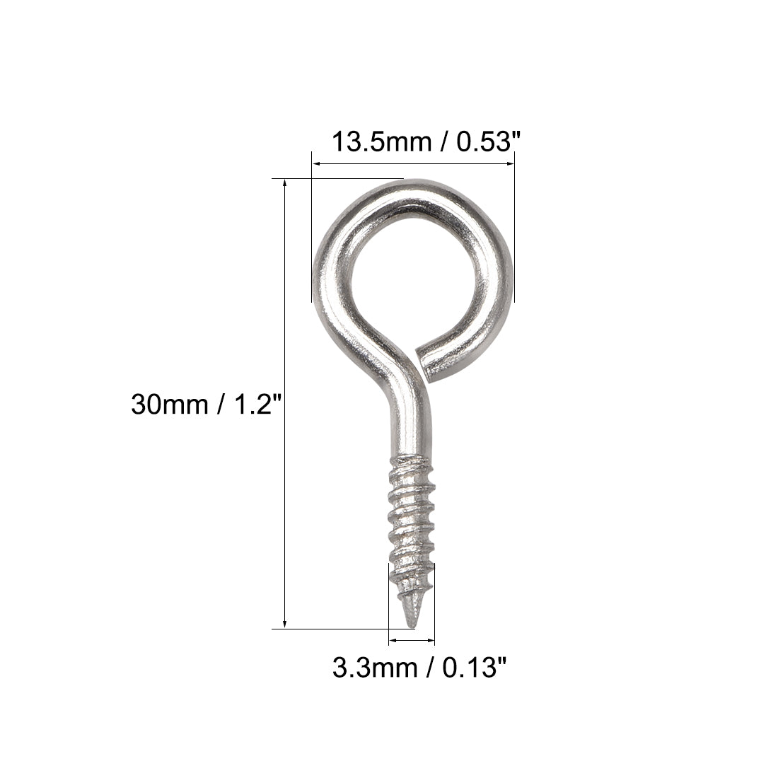 uxcell Uxcell 1.2" Small Screw Eye Hooks Self Tapping Screws Carbon Steel Screw-in Hanger Eye-Shape Ring Hooks Silver 50pcs