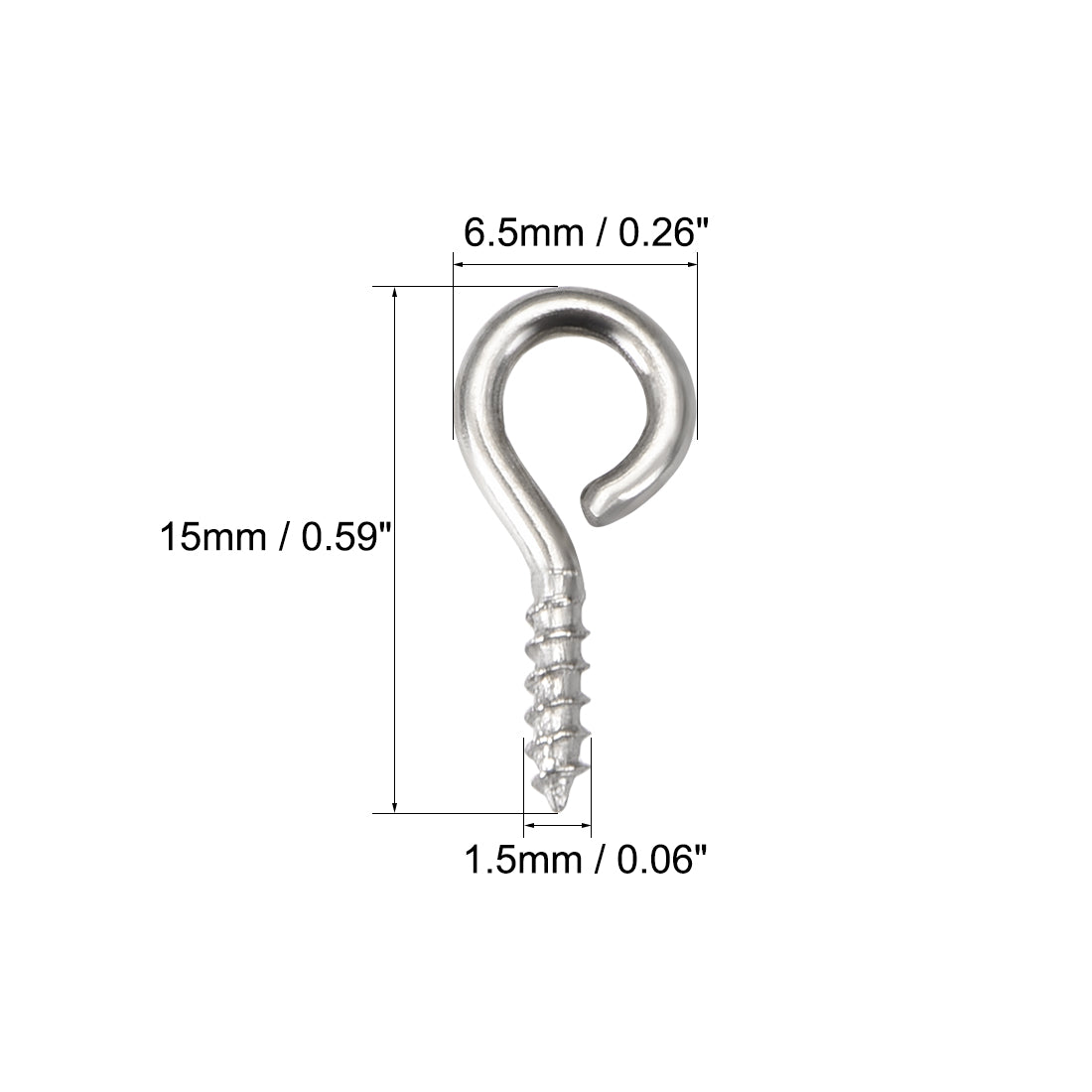 uxcell Uxcell 0.59" Small Screw Eye Hooks Self Tapping Screws Carbon Steel Screw-in Hanger Eye-Shape Ring Hooks Silver 50pcs