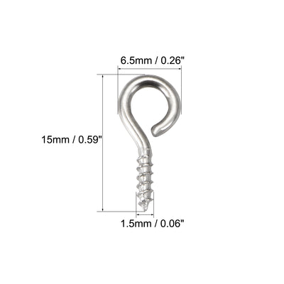 Harfington Uxcell 0.59" Small Screw Eye Hooks Self Tapping Screws Carbon Steel Screw-in Hanger Eye-Shape Ring Hooks Silver 50pcs