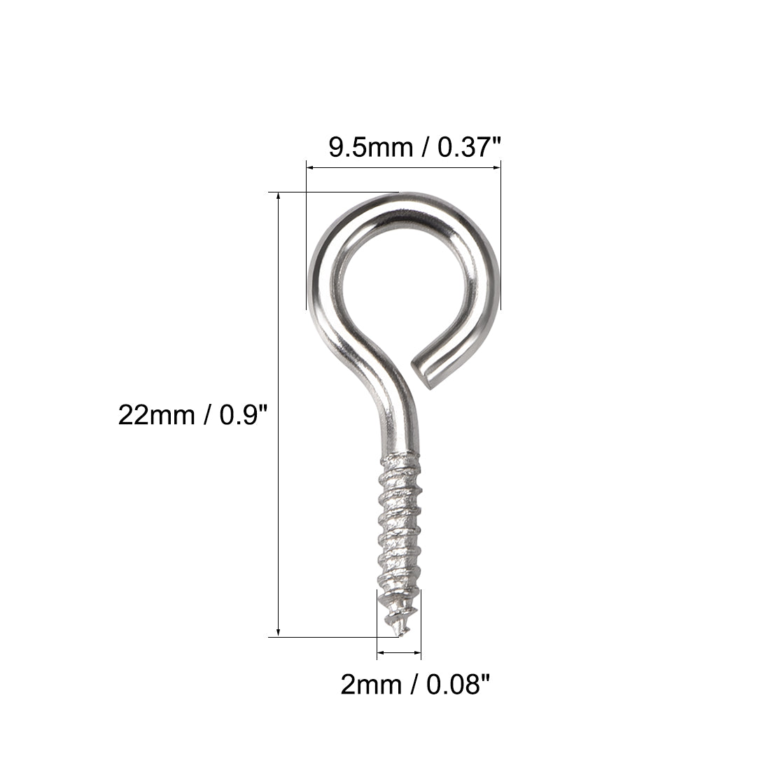 uxcell Uxcell 0.9" Small Screw Eye Hooks Self Tapping Screws Carbon Steel Screw-in Hanger Eye-Shape Ring Hooks Silver 50pcs