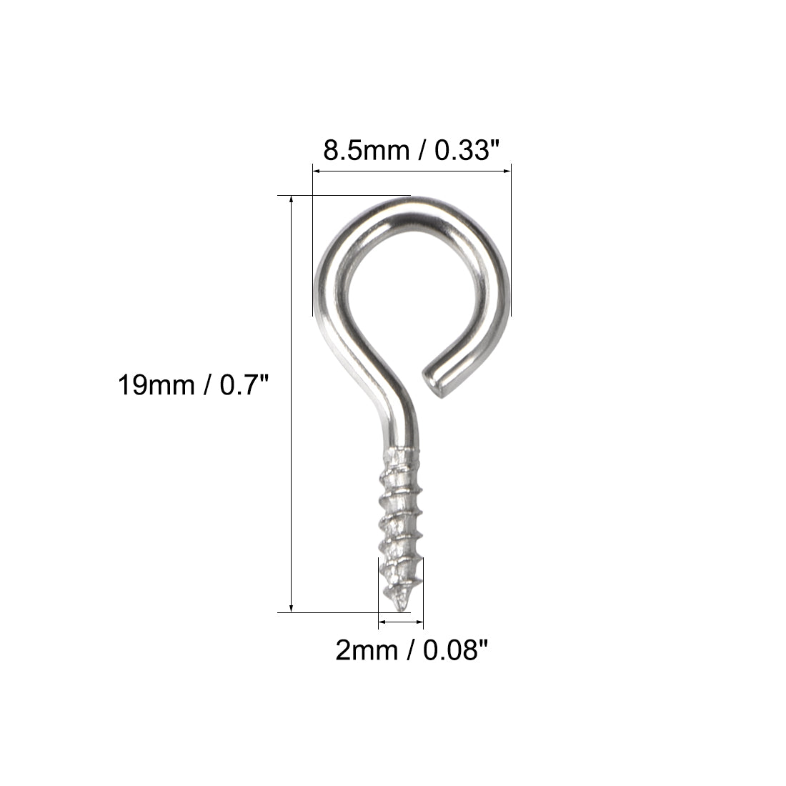 uxcell Uxcell 0.7" Small Screw Eye Hooks Self Tapping Screws Carbon Steel Screw-in Hanger Eye-Shape Ring Hooks Silver 100pcs
