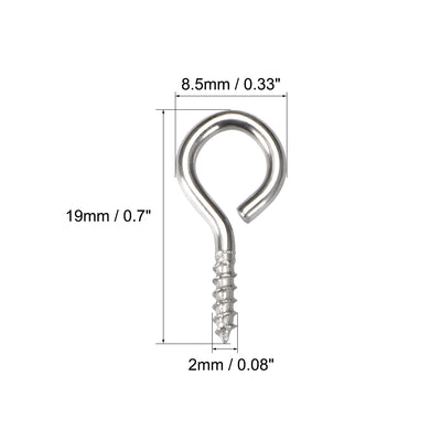 Harfington Uxcell 0.7" Small Screw Eye Hooks Self Tapping Screws Carbon Steel Screw-in Hanger Eye-Shape Ring Hooks Silver 100pcs