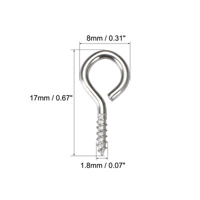 Harfington Uxcell 0.67" Small Screw Eye Hooks Self Tapping Screws Carbon Steel Screw-in Hanger Eye-Shape Ring Hooks Silver 100pcs