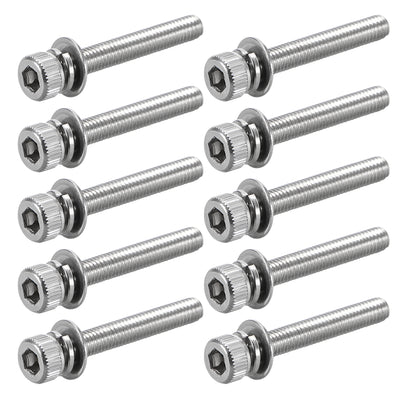 Harfington Uxcell M4 x 12mm Stainless Steel Hex Socket Head Cap Screws Bolts Combine with Spring Washer and Plain Washers 10pcs