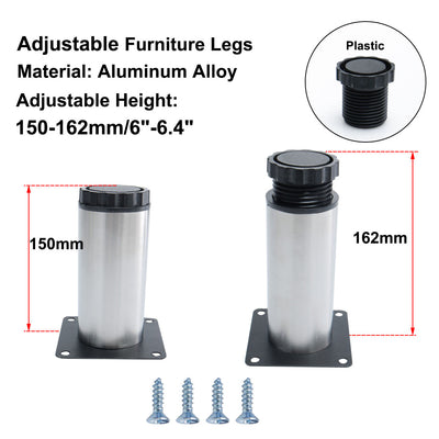 Harfington Uxcell 6" Furniture Legs Stainless Steel Sofa Table Adjustable Feet Replacement 5pcs