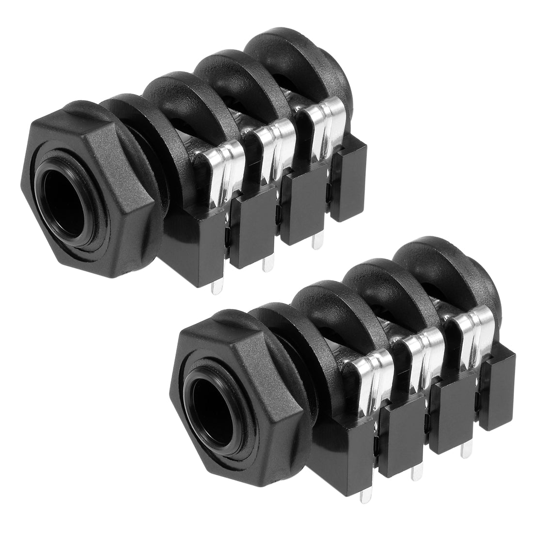 uxcell Uxcell PCB Mount 6.35mm 6 Pin Socket Headphone Stereo Jack Audio Video Connector Black 2Pcs