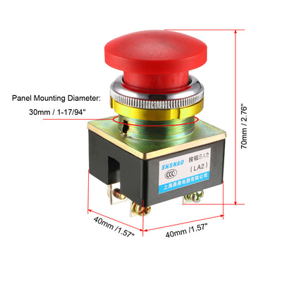 Harfington Uxcell Push Bottom Switch Red Momentary AC 380V 5A Mushroom Head Pushbutton Switches 30mm Panel Mount 2pcs