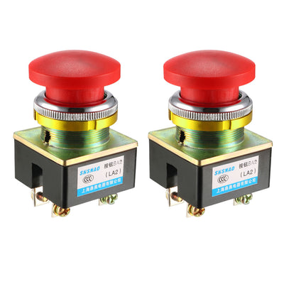 Harfington Uxcell Push Bottom Switch Red Momentary AC 380V 5A Mushroom Head Pushbutton Switches 30mm Panel Mount 2pcs