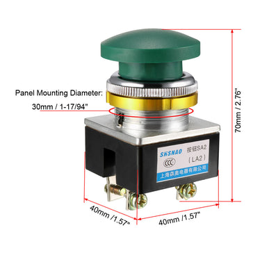 Harfington Uxcell Push Bottom Switch Green Momentary AC 380V 5A Mushroom Head Pushbutton Switches 30mm Panel Mount