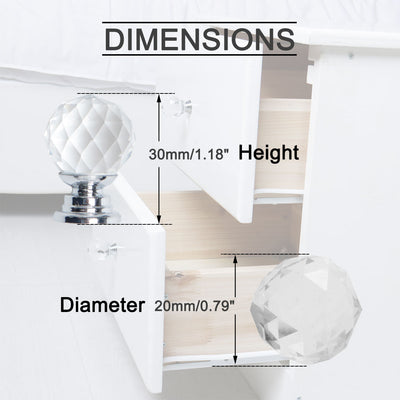 Harfington Uxcell Crystal Knobs Drawer Pull Handle Cupboard Wardrobe Silver Color 20mm Dia 8pcs