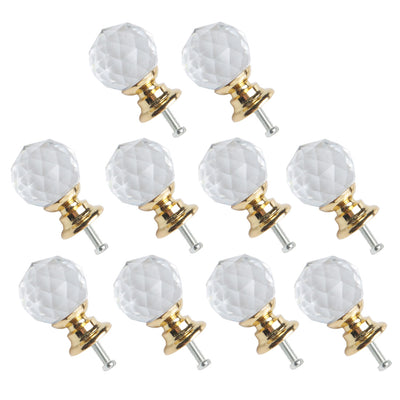 Harfington Uxcell Crystal Knobs Drawer Pull Handle Cupboard Cabinet Door Gold Color 20mm Dia 10pcs