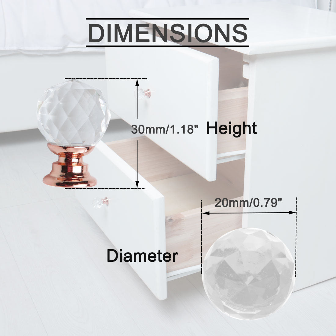 uxcell Uxcell Crystal Knobs Drawer Pull Handle Cupboard Cabinet Rose Gold Color 20mm Dia 4pcs