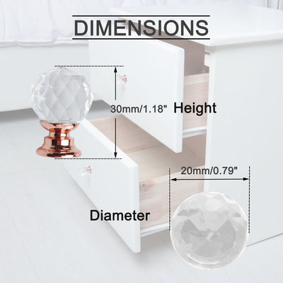 Harfington Uxcell Crystal Knobs Drawer Pull Handle Cupboard Cabinet Rose Gold Color 20mm Dia 8pcs