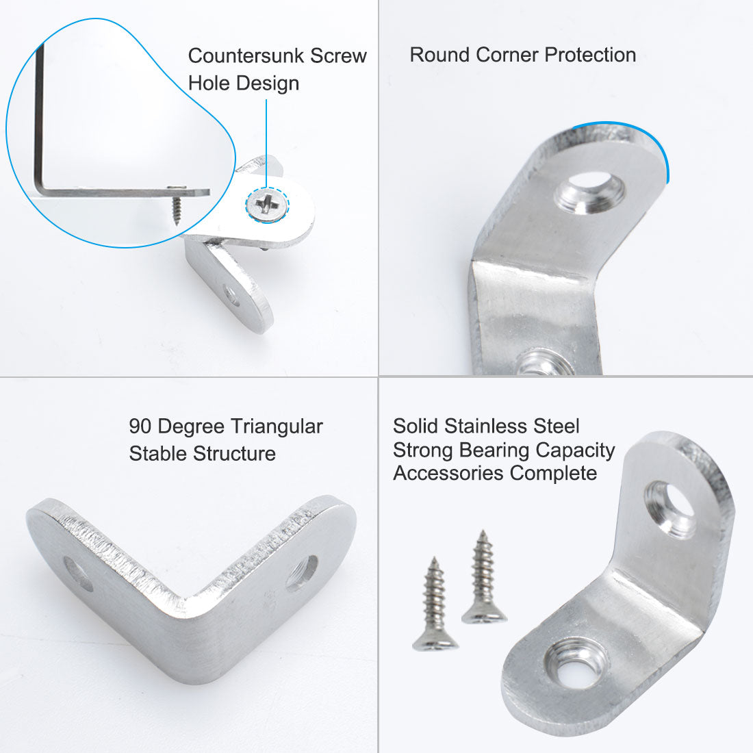 uxcell Uxcell Angle Bracket Stainless Steel Brace Fastener Support w Screws 25 x 25mm, 30pcs