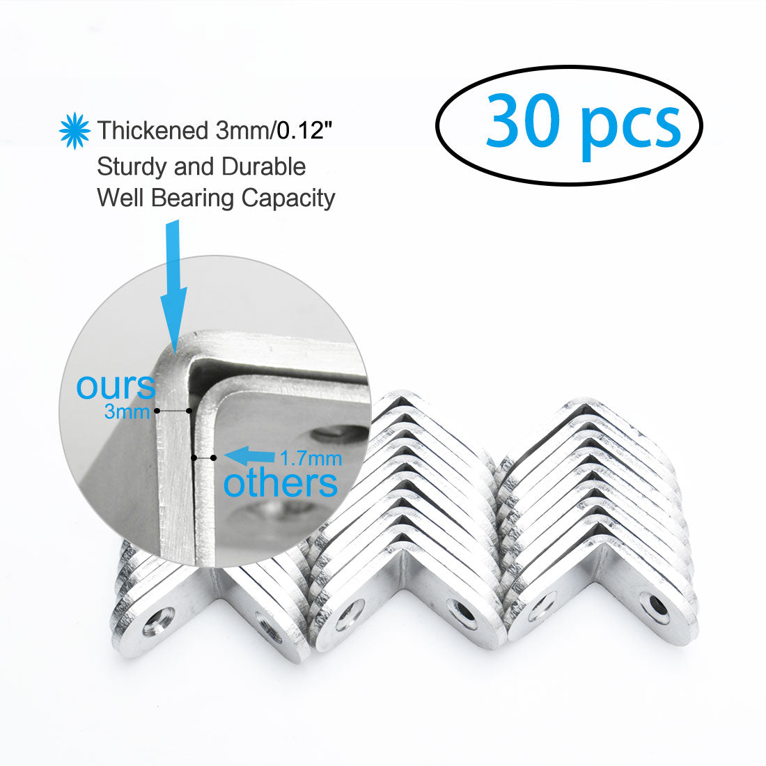 uxcell Uxcell Angle Bracket Stainless Steel Brace Fastener Support w Screws 25 x 25mm, 30pcs