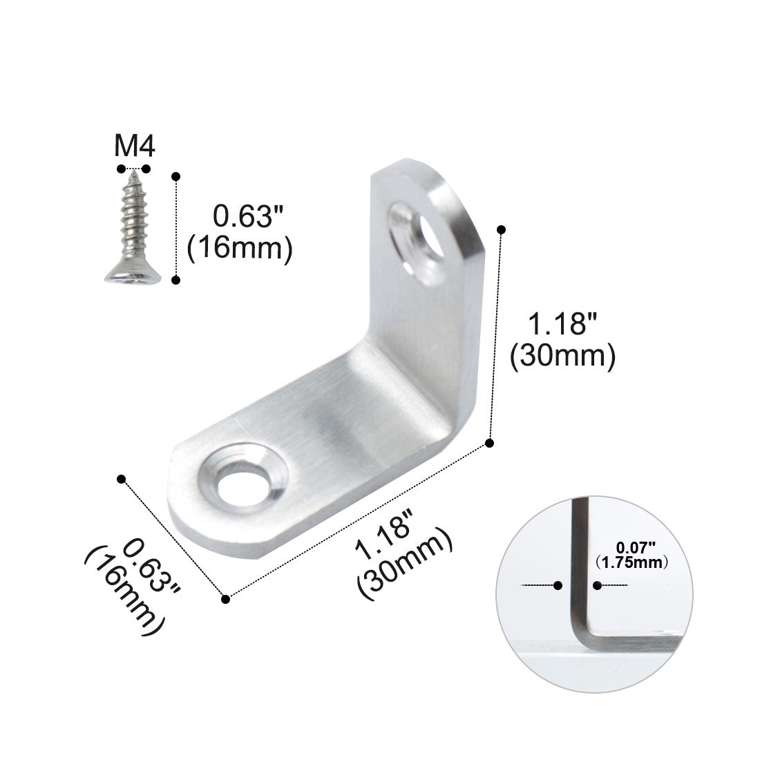 uxcell Uxcell Angle Bracket Stainless Steel Brace Fastener Support w Screws 30 x 30mm, 2pcs