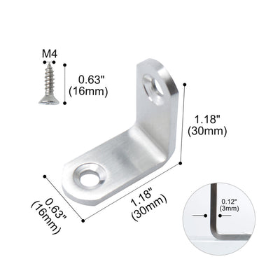 Harfington Uxcell Angle Bracket Stainless Steel Brace Fastener Support w Screws 30 x 30mm, 4pcs